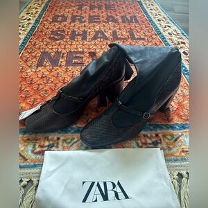 Brand New Zara black brown leather ankle sock boots sz 8